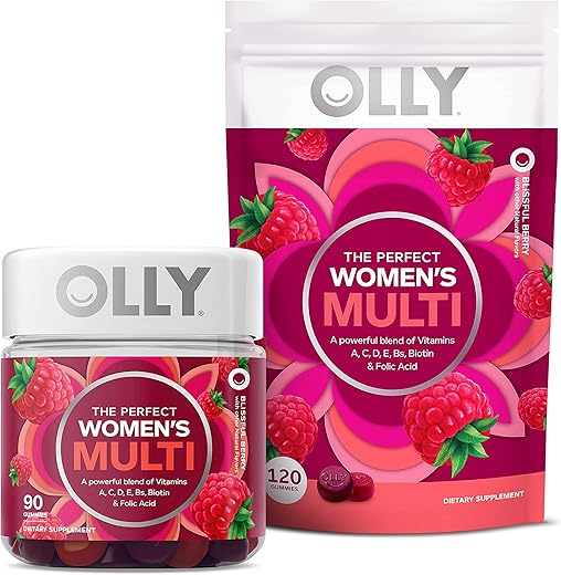 OLLY - Olly Mulheres Multi Gummy Starter Pack Bundle – Vitaminas A, D, C, E, Biotina, Ácido Fólico, Sabor de Frutas Vermelhas – 210 Unidades