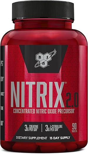 NITRIX 2.0 – Precursores de Óxido Nítrico, 3g Creatina, 3g L Citrulina – Suporta Desempenho nos Treinos, Bombas, Recuperação Muscular e Resistência – 90 Comprimidos - BSN