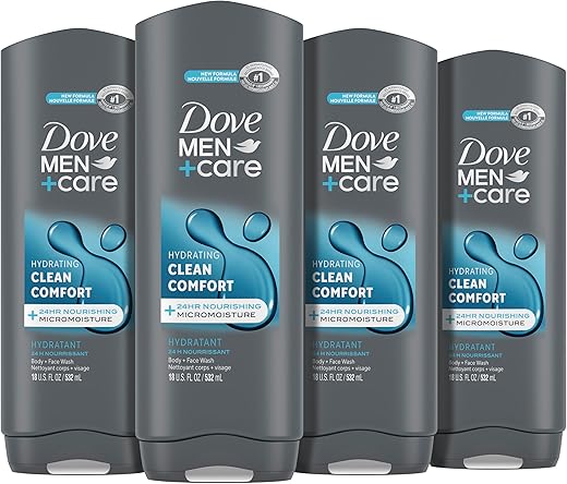 DOVE MEN + CARE - DOVE MEN CARE Sabonete Líquido Corpo e Rosto Clean Comfort 4 Unidades para uma Pele Mais Saudável e Forte Limpa Efetivamente as Bactérias Enquanto Nutre Sua Pele, 532 ml