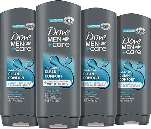 DOVE MEN + CARE - DOVE MEN CARE Sabonete Líquido Corpo e Rosto Clean Comfort 4 Unidades para uma Pele Mais Saudável e Forte Limpa Efetivamente as Bactérias Enquanto Nutre Sua Pele, 532 ml