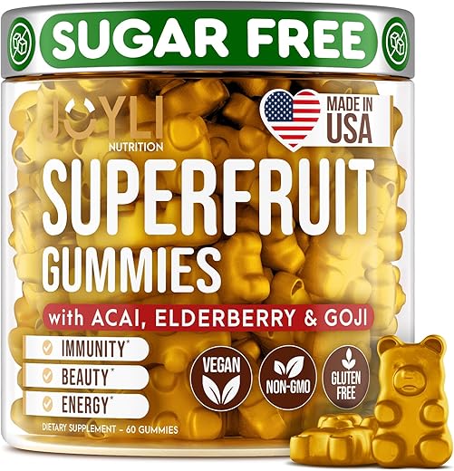 JOYLI Nutrition - Joyli Superfruit Gummies – Gomas Multivitamínicas de Frutas Sem Açúcar para Adultos – Vitaminas Naturais em Goma para Mulheres