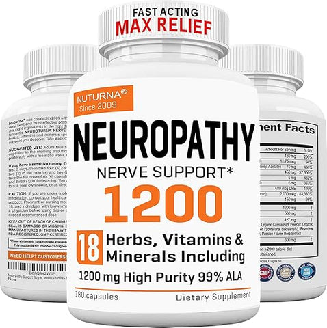 Nuturna - Neuropathy Support Supplement 1200 mg HP-99 Ácido Alfa Lipóico – Fórmula Nervosa ALA de Força Máxima para Pés Mãos Dedos Pernas – Ultra Potente 18 em 1 Natural Nervo Periférico