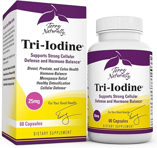 Tri-Iodine 25 mg – 25000 mcg Iodo, 60 Cápsulas Veganas – Equilíbrio Hormonal, Estimula o Seio - Terry Naturally