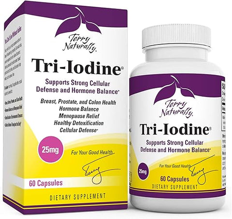 Tri-Iodine 25 mg – 25000 mcg Iodo, 60 Cápsulas Veganas – Equilíbrio Hormonal, Estimula o Seio - Terry Naturally