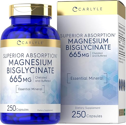 Magnésio Bisglicinato Tamponado 665 mg | 250 Cápsulas | Mineral Essencial Quelado | Suplemento Livre de Transgênicos e Glúten - Carlyle