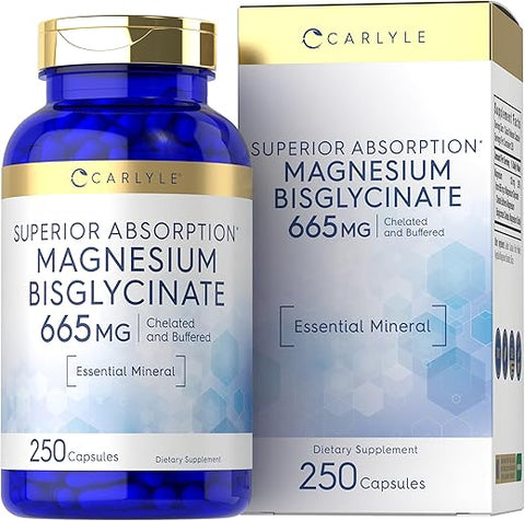 Magnésio Bisglicinato Tamponado 665 mg | 250 Cápsulas | Mineral Essencial Quelado | Suplemento Livre de Transgênicos e Glúten - Carlyle