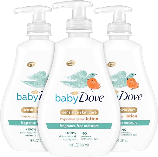 Loção Sem Fragrância, Hidratação Sensível, 13 Ounce (Pack de 3) – Marca Dove - Baby Dove
