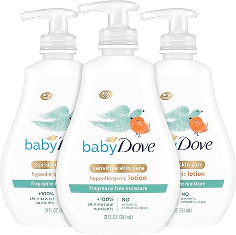 Loção Sem Fragrância, Hidratação Sensível, 13 Ounce (Pack de 3) – Marca Dove - Baby Dove