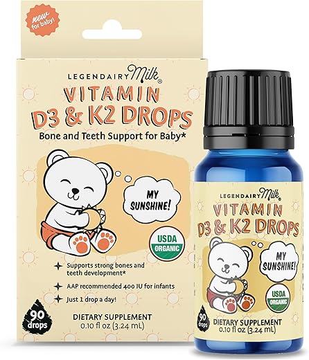 Organic Baby Vitamin D3 K2 Liquid Drops, 400 IU of Baby Vitamin D Drops for Infants with K2 Drops, Vitamin D Drops for Newborns, Toddlers, and Kids, Vegan, 90… - Legendairy Milk