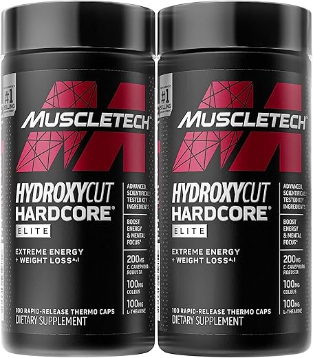 Hardcore Elite – 100 Cápsulas Termogênicas de Liberação Rápida, Embalagem com 2 – Energia - Hydroxycut