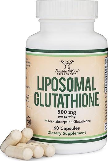 Double Wood Supplements - Liposomal Glutationa 500mg por Porção, 60 Cápsulas (Vegano, Não-OGM) Máxima Absorção Liposomal Glutationa com Autêntico Cheiro e Sabor por Double Wood