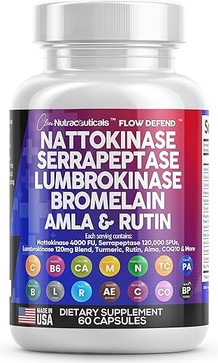 Nattokinase 4000 FU Serrapeptase 120000 SPU Lumbrokinase Enzima Suplemento com Bromelina Papaína Enzimas de Papaia Extrato de Rutina Amla Magnésio Vitamina B6 – Melhor Marca de Enzima para Saúde e Bem-Estar - Clean Nutraceuticals