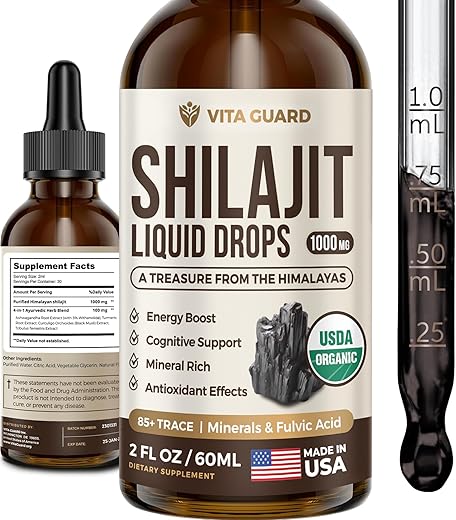 Vita Guard - 1000mg Shilajit Líquido Puro do Himalaia – Energia Orgânica – Marca Primeiro