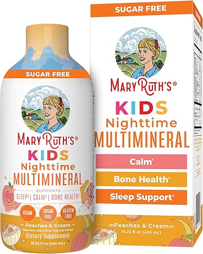 MaryRuth Organics - Multimineral Noturno Líquido para Crianças MaryRuth’s | Vitaminas Infantis | Saúde Óssea | Suplemento de Cálcio e Magnésio Calmante | Vegano | Sem Açúcar | 30-180 Porções | 450 ml