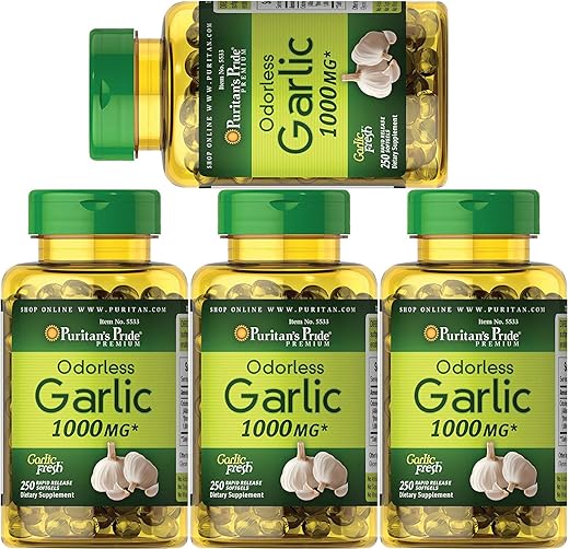 Puritan's Pride - Puritan’s Pride – Pack 4 Softgels Alho sem Odor 1000 mg, 250 cápsulas | Compre Agora!
