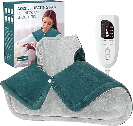 Aqziill - Aquecedor de Pescoço e Ombros Ponderado para Alívio da Dor, Envoltório Elétrico Aquecido para Pescoço e Ombros, Presentes para Mulheres, Homens, Mãe, Pai no Natal, 6 Configurações de Calor, Desligamento Automático em 4 Etapas