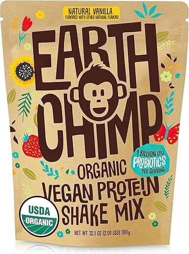 Proteína Vegana Orgânica com Probióticos – Sem OGM, Sem Laticínios, Sem Soro, Proteína à Base de Plantas para Mulheres e Homens – Sem Glúten – 26 Porções 32g (Baunilha) - EarthChimp