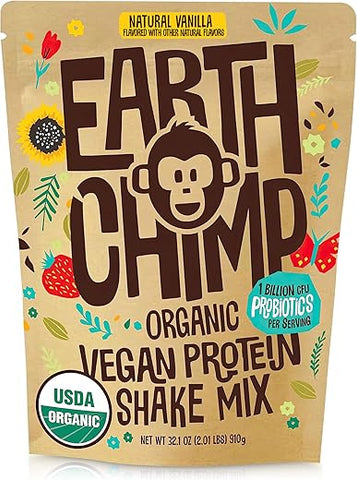 Proteína Vegana Orgânica com Probióticos – Sem OGM, Sem Laticínios, Sem Soro, Proteína à Base de Plantas para Mulheres e Homens – Sem Glúten – 26 Porções 32g (Baunilha) - EarthChimp