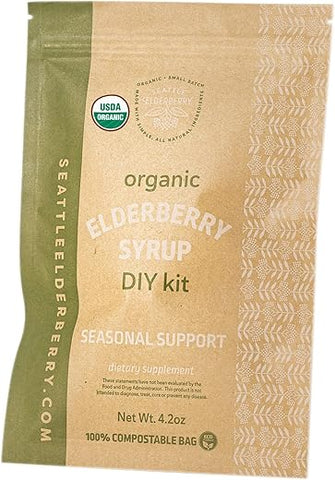 Seattle Elderberry - Kit DIY de Suporte Sazonal – Faça um Xarope Delicioso e Sem Glúten de Suplemento Herbal com Benefícios Potentes para Alergias, Contendo Apenas Ingredientes Orgânicos Feitos em Pequenos Lotes nos EUA – 120ml