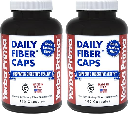 Daily Fiber Caps – 180 Cápsulas, (Pacote com 2) – Solúvel | Comprimidos de Fibra Diária Yerba Prima – 180 Cápsulas, (Pacote com 2) – Solúvel - Yerba Prima