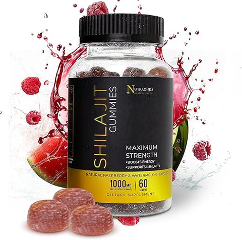 NUTRAONDA - Gummies Premium Shilajit 60 Unidades – 1000mg Puro Himalaia Shilajit para Homens e Mulheres – Gummies de Alta Potência para Aumento de Energia