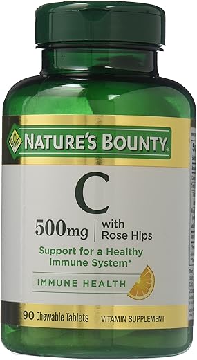 Nature's Bounty - Nature’s Bounty Vitamina C com Rose HIPS USP, 500 mg, Comprimidos Mastigáveis, Sabor Laranja, 90 Unidades, Pacote com 2 – Compre Agora!
