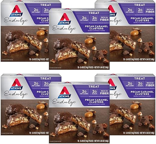 Clusters de Caramelo e Nozes Pecan, Sobremesa Favorita, Rico em Fibras, Baixo Carboidrato, 2g Açúcar, 60 Unidades - Atkins