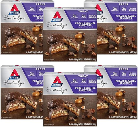 Clusters de Caramelo e Nozes Pecan, Sobremesa Favorita, Rico em Fibras, Baixo Carboidrato, 2g Açúcar, 60 Unidades - Atkins