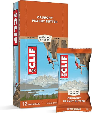 Clif Bar - Barras de Energia CLIF – Amendoim Crocante – Feitas com Aveia Orgânica – Alimento à Base de Plantas – Vegetariano – Kosher (Barras de Proteína de 2,4 Ounces, 12 Unidades) Embalagem Pode Variar