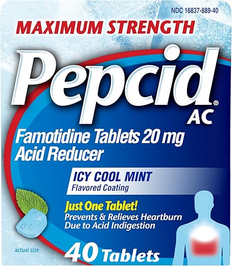 AC Máxima Força Alívio de Azia em Comprimidos com Revestimento Refrescante de Menta Gelada, Previne – 20 comprimidos - Pepcid