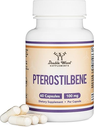 Double Wood Supplements - Pterostilbene 100mg Cápsulas (Testado por Terceiros) 60 Cápsulas, Superior ao Resveratrol, Antioxidante para Suporte à Longevidade (Não-OGM, Sem Glúten) por Double Wood