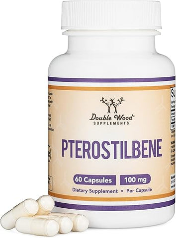 Double Wood Supplements - Pterostilbene 100mg Cápsulas (Testado por Terceiros) 60 Cápsulas, Superior ao Resveratrol, Antioxidante para Suporte à Longevidade (Não-OGM, Sem Glúten) por Double Wood