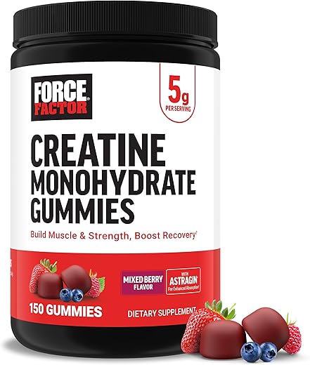 Creatine Gummies: Ganho Muscular, Mais Força e Recuperação Rápida – Estudo Clínico, Dose de Creatina 5g, Sabor Frutas Vermelhas, 30 Porções - Force Factor