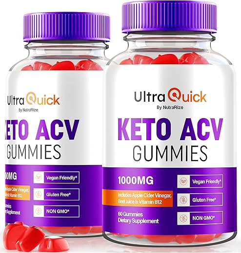 NutraRize - (2 Pacotes) Ultra Quick Keto ACV Gummies – Fórmula Premium de Keto Plus ACV, Vinagre de Maçã 1000MG – Avaliações Oficiais UltraQuick