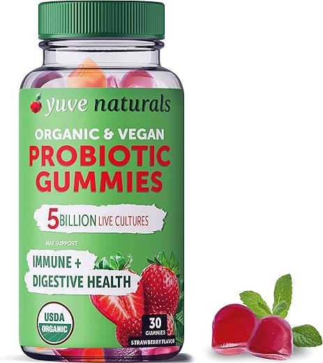 Vegan Probiótico Orgânico USDA Gummies – 5 Bilhões UFC – Promove Saúde Digestiva – Yuve - Yuve