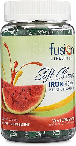 Fusion Lifestyle - Suplemento de Ferro sabor Melancia em Goma Mastigável com Vitamina C para Deficiência de Ferro e Anemia, 1 Mês de Fornecimento, 30 Unidades