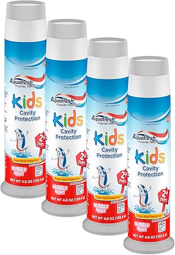 Kids Pasta de Dente com Flúor Bubble Mint Pump – 130g, Pacote com 4 - Aquafresh