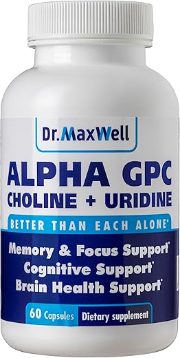 Dr. Maxwell - Alpha GPC 600mg Uridine: Potencializador de Colina 2 em 1, Livre de Soja, Sem Preenchedores, EUA, 60 Cápsulas, Precursor de Acetilcolina