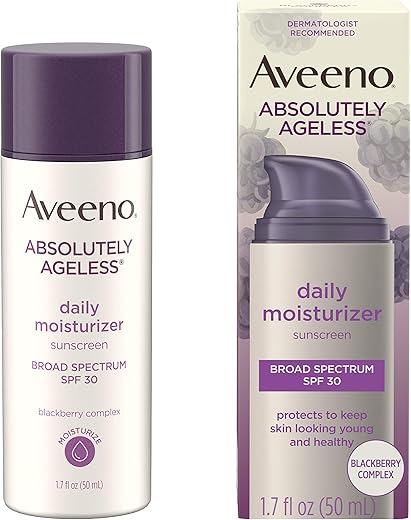 Ageless Hidratante Facial Anti-Rugas com FPS 30, Complexo de Amora Rica em Antioxidantes e Vitamina C - Aveeno