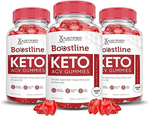 Justified Laboratories - Boostline Keto ACV Gummies Avançado 1000MG Fórmula 3 Pack Boost Line Keto Gummies Vinagre de Maçã com Romã e Beterraba B12 Vegano Não GMO 180 Gummys