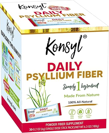 Daily – Pacotes de Palitos de Fibra de Psyllium – Suplemento de Fibra Solúvel Natural e Sem Glúten – Prático e Conveniente - Konsyl