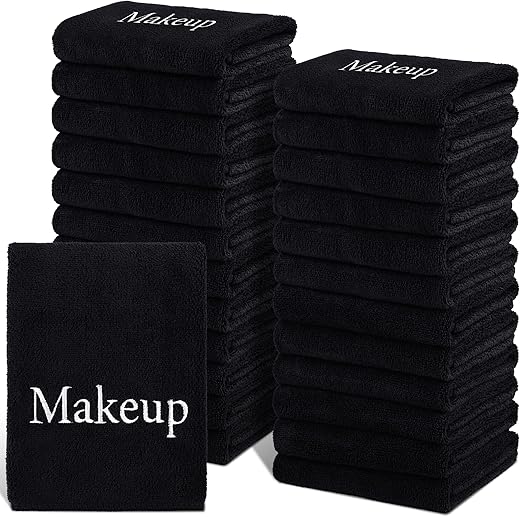 Toalhas Removedoras de Maquiagem TURSTIN 24 Unidades 13×13 Polegadas em Microfibra Reutilizáveis para Limpeza Facial e Cuidados com a Pele, Presente de Feriado, Preto