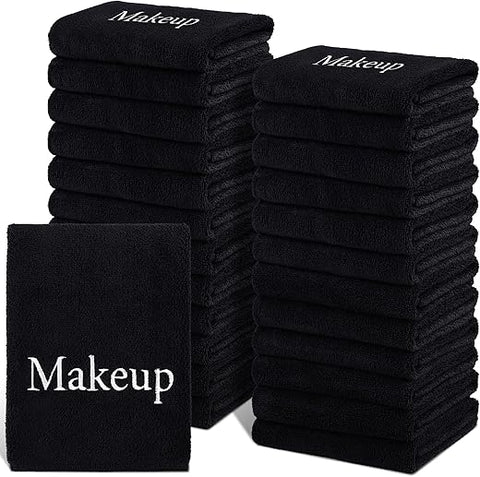 Toalhas Removedoras de Maquiagem TURSTIN 24 Unidades 13×13 Polegadas em Microfibra Reutilizáveis para Limpeza Facial e Cuidados com a Pele, Presente de Feriado, Preto
