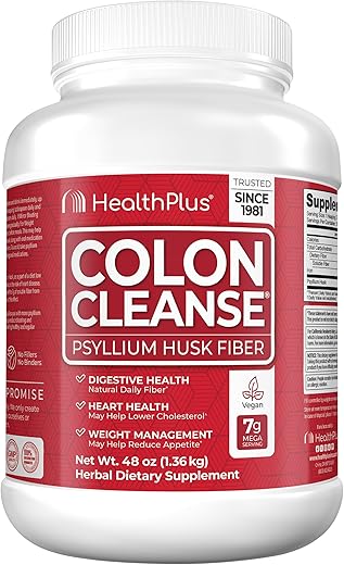 Health Plus - Saúde Plus Limpeza do Cólon Suporte Digestivo | Fibra Diária Natural para Eliminação de Toxinas e Redução de Inchaço | Suporta a Saúde do Coração | 48 Onças, 194 Porções