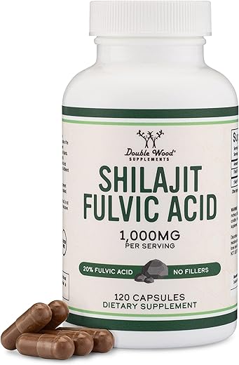 Double Wood Supplements - Cápsulas de Shilajit Puro do Himalaia (Suplemento de Ácido Fúlvico 20%%) 1.000mg de Extrato Autêntico de Shilajit por Porção, 120 Unidades (Rico em Minerais Traços, Sem Preenchedores) por Double Wood