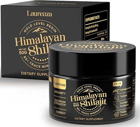 Laurenza - Shilajit Puro Orgânico do Himalaia, Resina 50g, Alta Potência 800mg, Grau A Dourado, 85 Minerais Traços