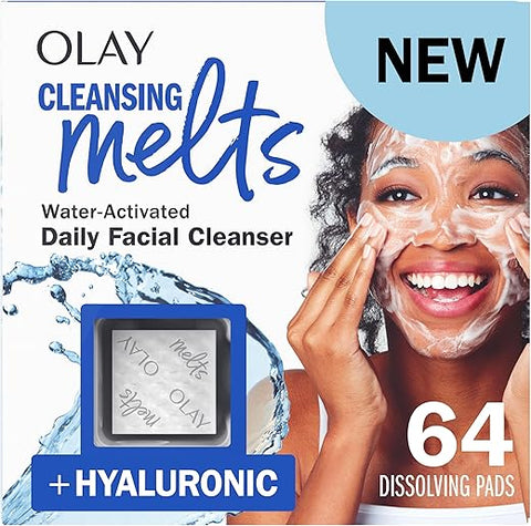 Cleansing Melts – Limpeza Facial com Ácido Hialurônico, 64 un. (2 x 32 un.), Sabonete Facial Ativado por Água, Limpa, Tonifica e Refresca a Pele - Olay