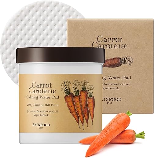 SKIN FOOD since 1957 - SKINFOOD – Almofadas de Tônico Facial Calmante de Cenoura Caroteno 250g (60 unidades) – Alívio da Vermelhidão para Pele Sensível