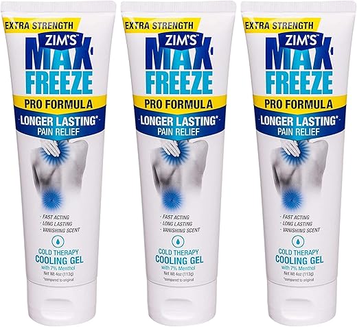 Zim's Max - Gel Zim’s Max-Freeze Pro Formula, 4 Ounce (Pack de 3) – Fórmula Profissional, Alívio Rápido e Duradouro