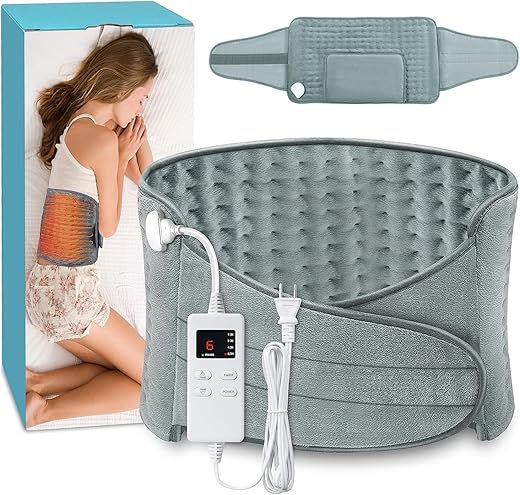 COCOBELA - Aquecedor Elétrico para Alívio de Dor nas Costas – Almofada Térmica para Cólicas Menstruais, Dor Lombar, Pescoço e Ombros – Desligamento Automático de 6 Horas – Almofada Aquecida 12×24 – Cinta Ajustável de 20″ – 4 Níveis de Ajuste